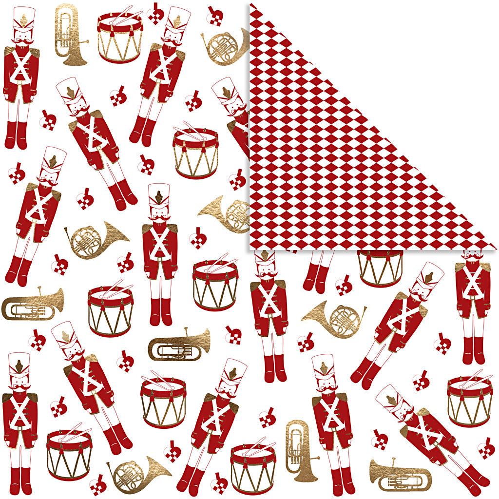 Papier design Vivi Gade, casse-noix, 180 gr, or, rouge, blanc, 3 feuilles 1 boîte