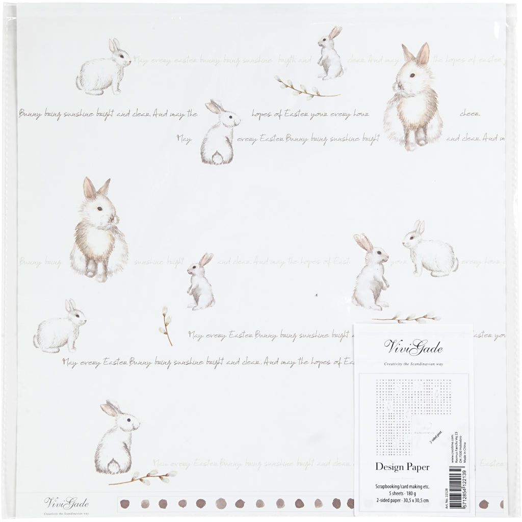Papier design Vivi Gade, lapin, feuille 30,5x30,5 cm, 180 gr, 5 feuilles 1 boîte