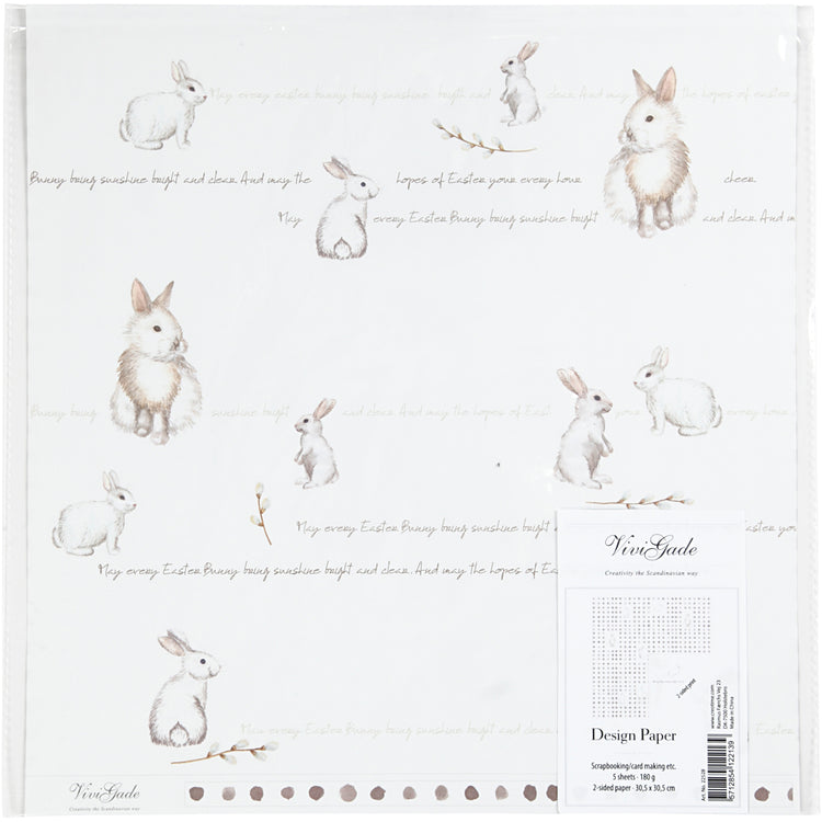 Papier design Vivi Gade, lapin, feuille 30,5x30,5 cm, 180 gr, 5 feuilles 1 boîte