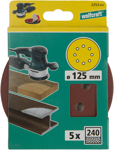 Disques abrasifs adhésifs Wolfcraft | k240 | perforé | ø125mm | 5 pièces - 2253000