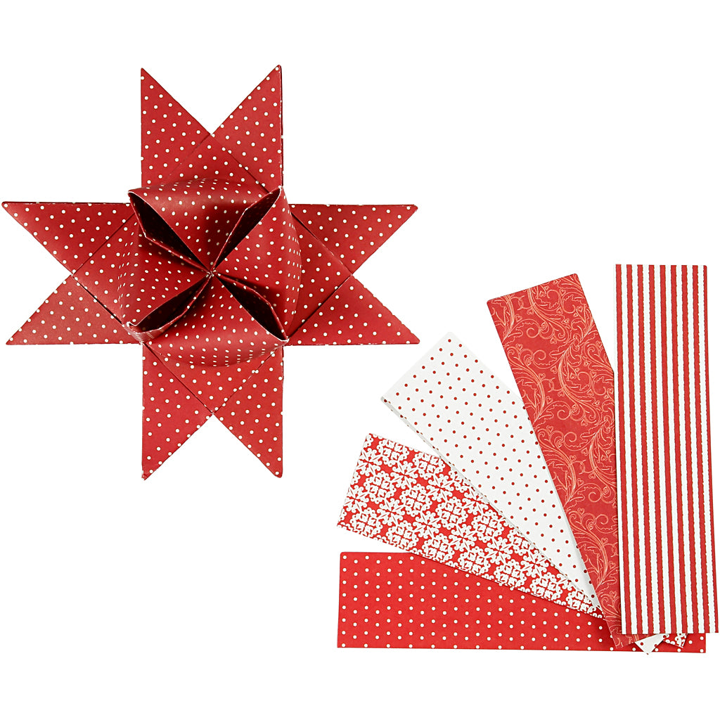 Bandes de tressage en papier Vivi Gade, l : 100 cm, l : 40 mm, d 18 cm, rouge, blanc, 40 bandes 1 boîte