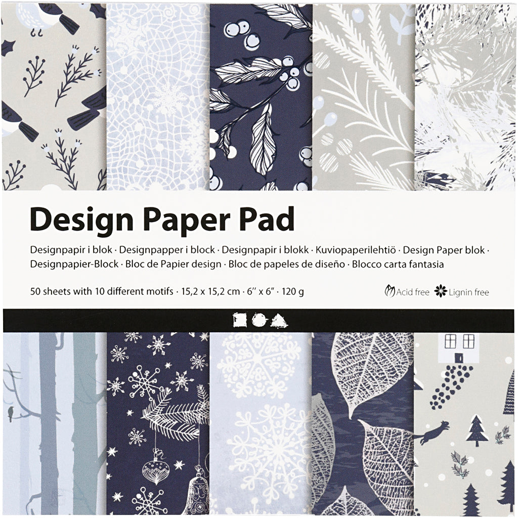 Bloc de papier design Creativ company, feuille 15,2x15,2 cm, 120 gr, bleu, gris, 50 feuilles 1 boîte