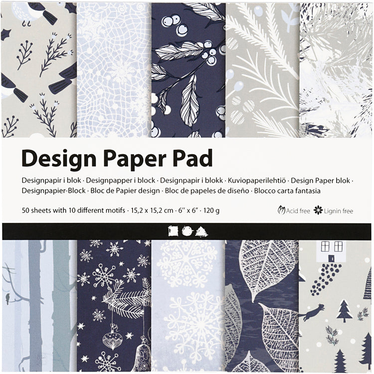 Bloc de papier design Creativ company, feuille 15,2x15,2 cm, 120 gr, bleu, gris, 50 feuilles 1 boîte