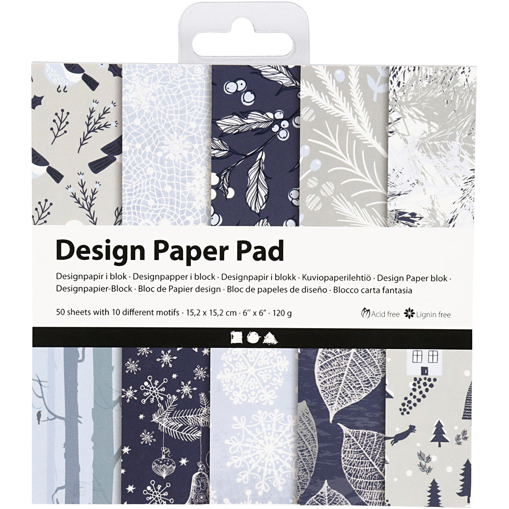 Bloc de papier design Creativ company, feuille 15,2x15,2 cm, 120 gr, bleu, gris, 50 feuilles 1 boîte
