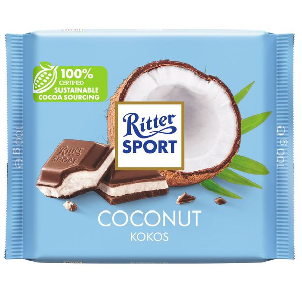 Ritter sport chocolat au lait fourré à la noix de coco 100 gr