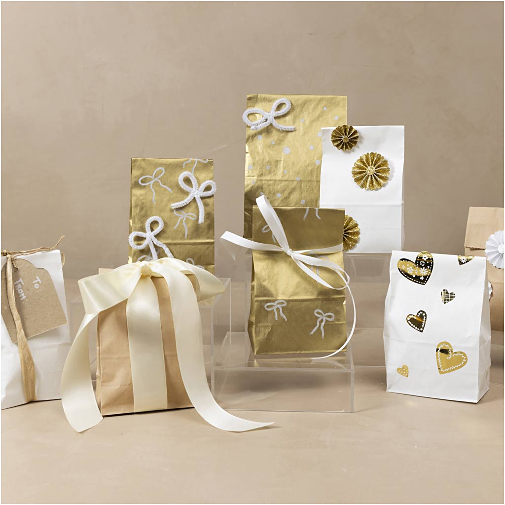 Sacs en papier Creativ company, h: 22,5 cm, dim. 6,5x11 cm, 50 gr, blanc, 100 pièces 1 boîte