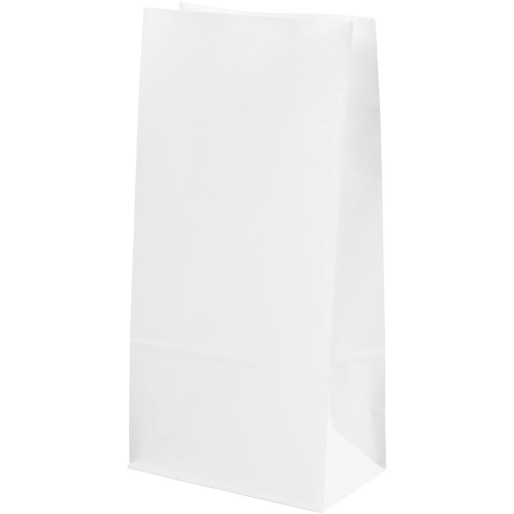 Sacs en papier Creativ company, h: 22,5 cm, dim. 6,5x11 cm, 50 gr, blanc, 100 pièces 1 boîte