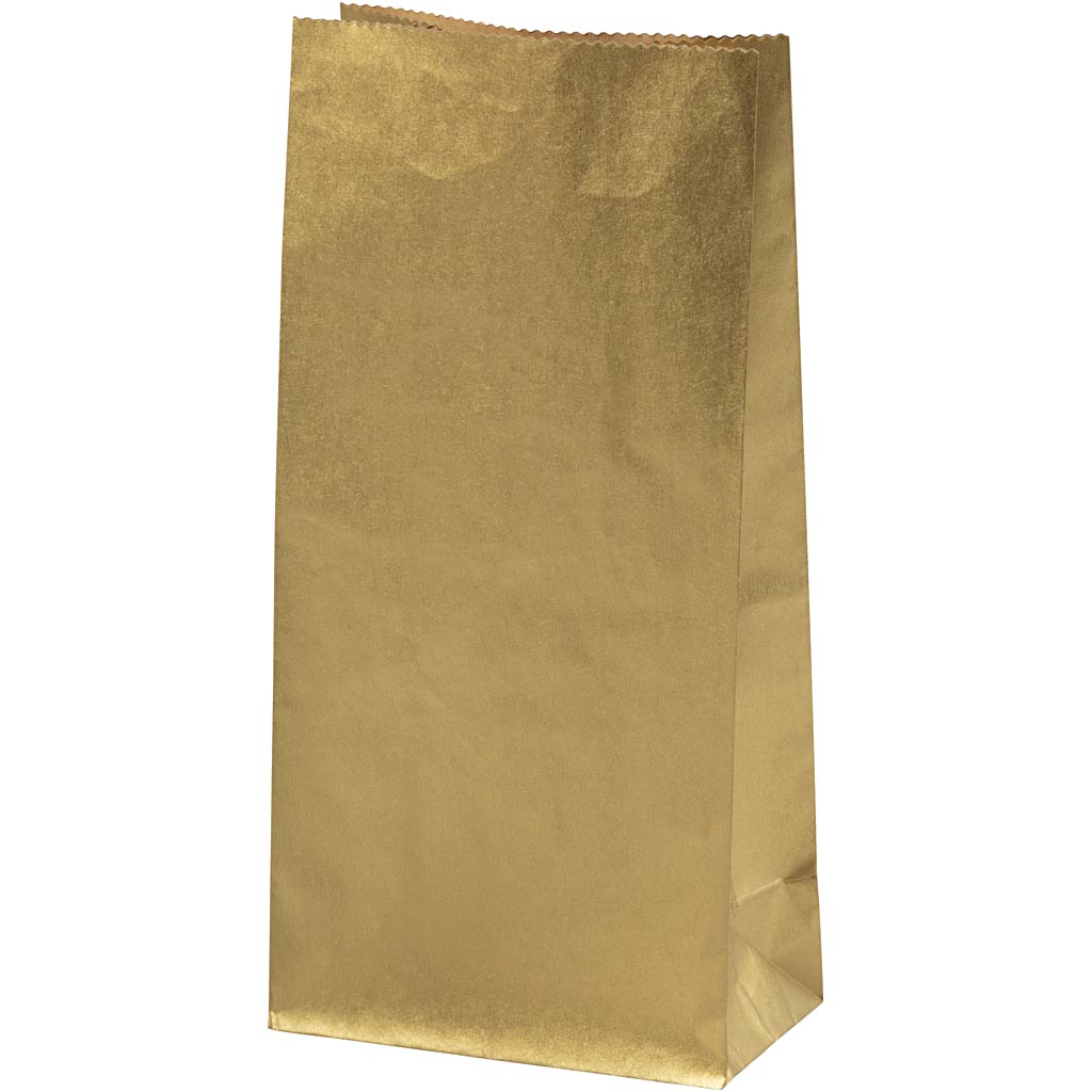 Sacs en papier Creativ company, h: 22,5 cm, dim. 6,5x11 cm, 50 gr, or, 100 pièces 1 boîte