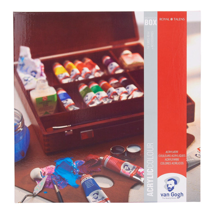 Van Gogh • peinture acrylique en coffret inspiration avec 14 couleurs en tubes de 40 ml + accessoires