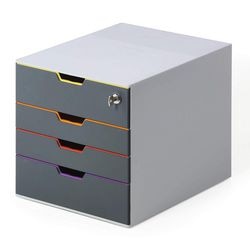 Commode plastique multicolore résistant 280x356x292mm 4 tiroirs gris