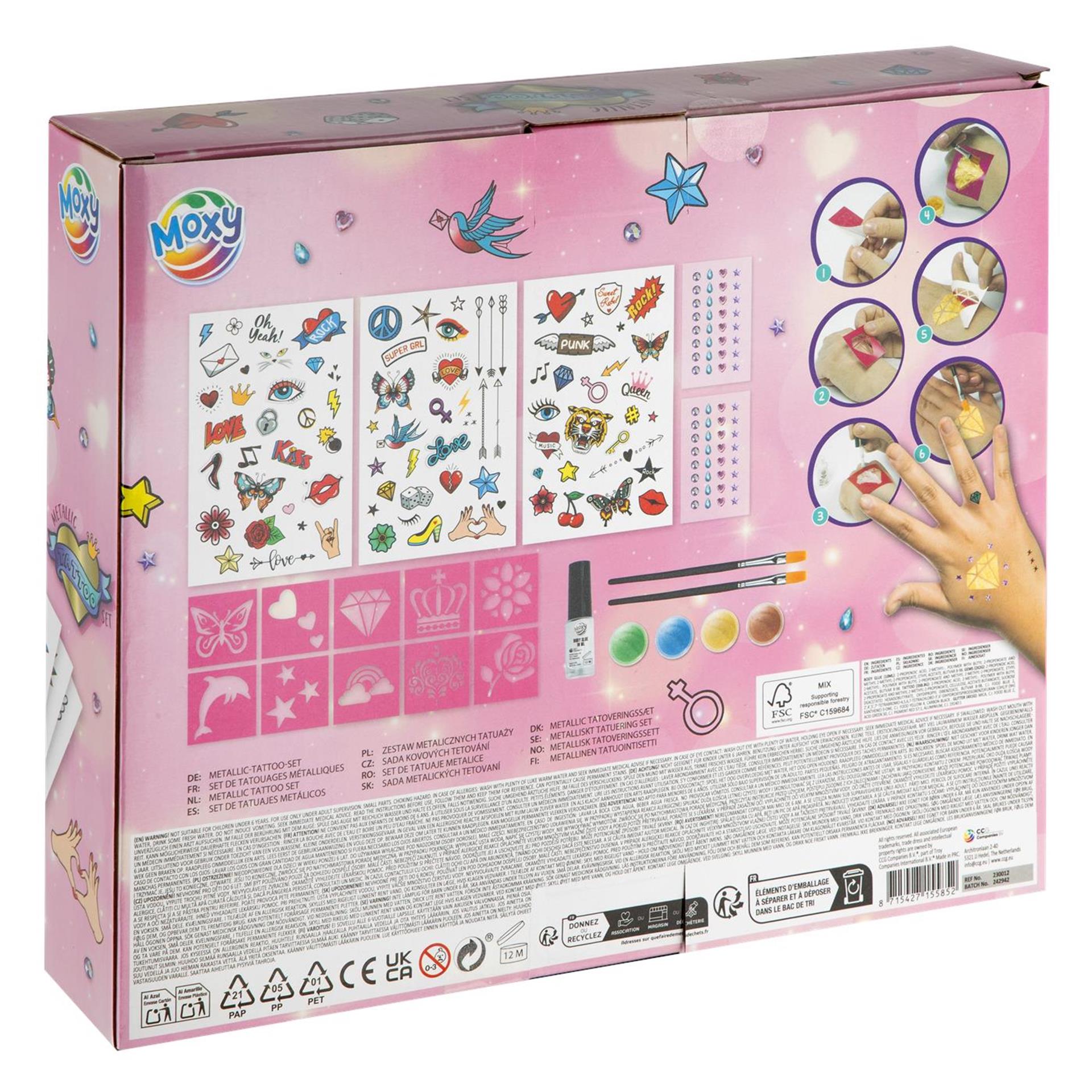 Set de tatouage métallique Moxy incl. pochoirs,