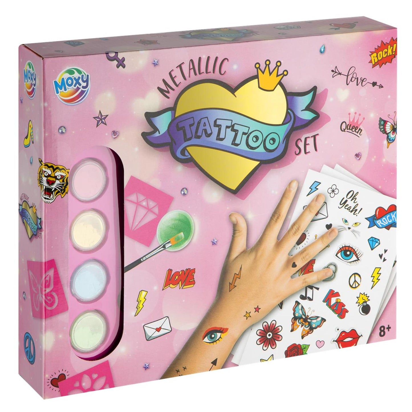 Set de tatouage métallique Moxy incl. pochoirs,