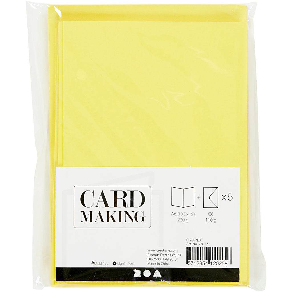 Cartes et enveloppes d'entreprise Creativ, format carte 10,5x15 cm, format enveloppe 11,5x16,5 cm, 110+220 gr, jaune, 6 set 1 boîte