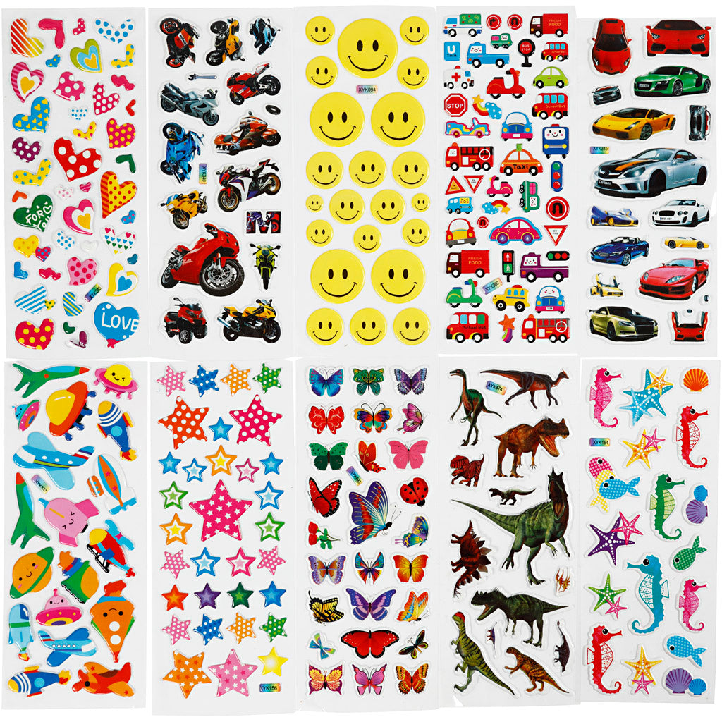Autocollants 3D, format 7x17 cm, 20 feuilles, 1 boîte