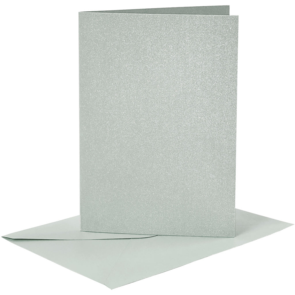 Cartes et enveloppes d'entreprise Creativ, format carte 10,5x15 cm, format enveloppe 11,5x16,5 cm, nacre, 120+210 gr, argent, 4 set 1 boîte