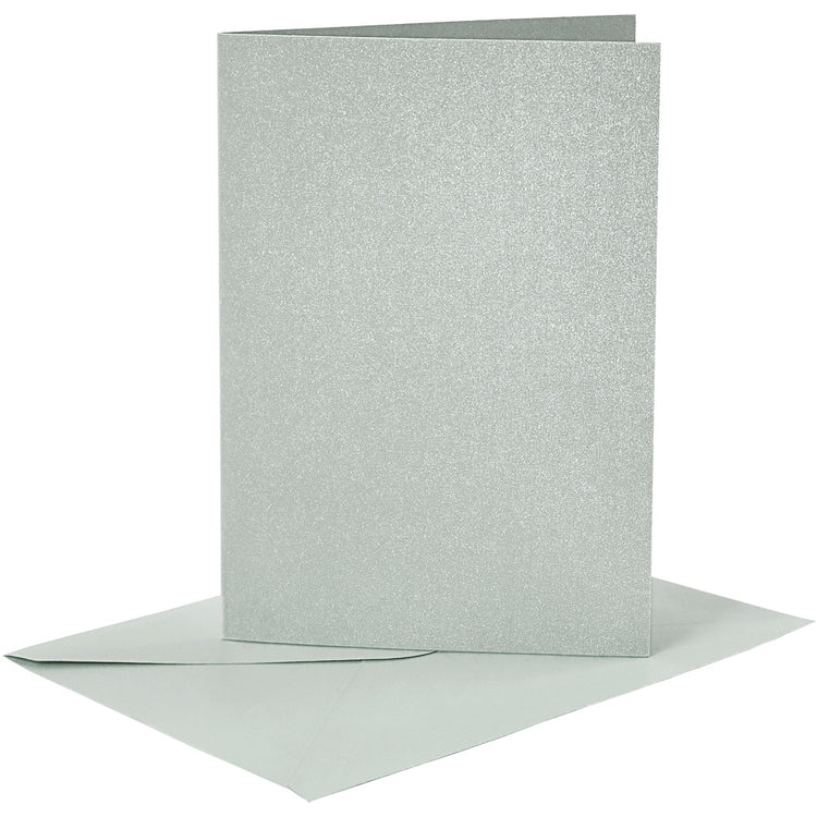 Cartes et enveloppes d'entreprise Creativ, format carte 10,5x15 cm, format enveloppe 11,5x16,5 cm, nacre, 120+210 gr, argent, 4 set 1 boîte