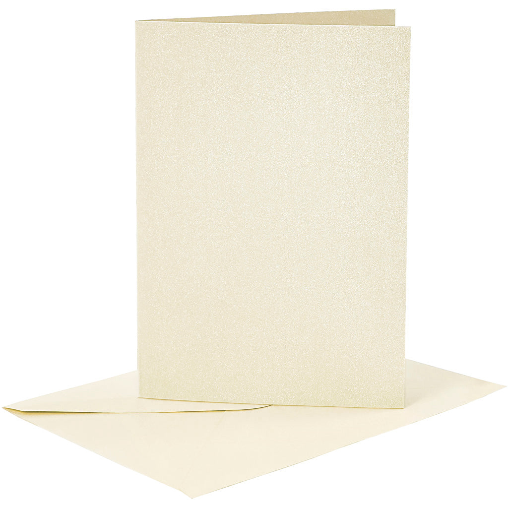 Cartes et enveloppes d'entreprise Creativ, format carte 10,5x15 cm, format enveloppe 11,5x16,5 cm, nacre, 120+210 gr, blanc cassé, 4 set 1 boîte