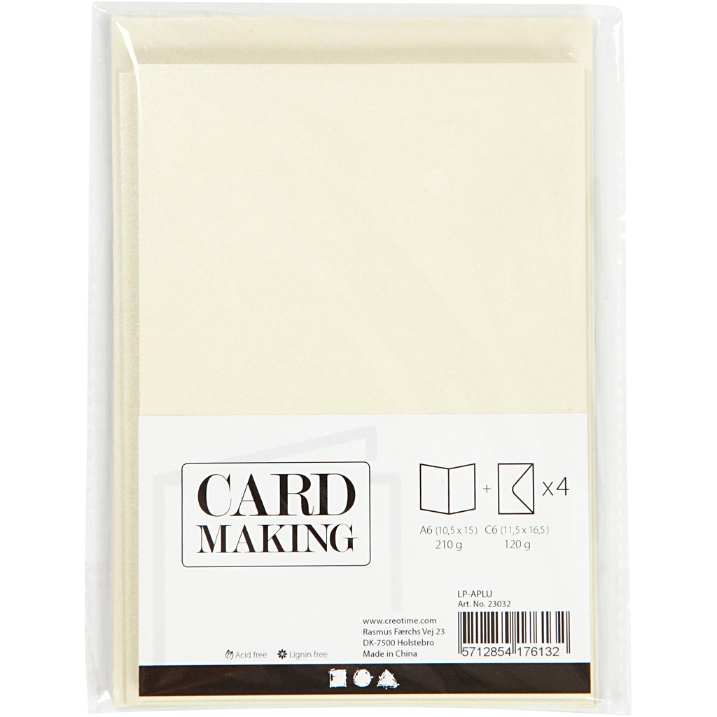 Cartes et enveloppes d'entreprise Creativ, format carte 10,5x15 cm, format enveloppe 11,5x16,5 cm, nacre, 120+210 gr, blanc cassé, 4 set 1 boîte