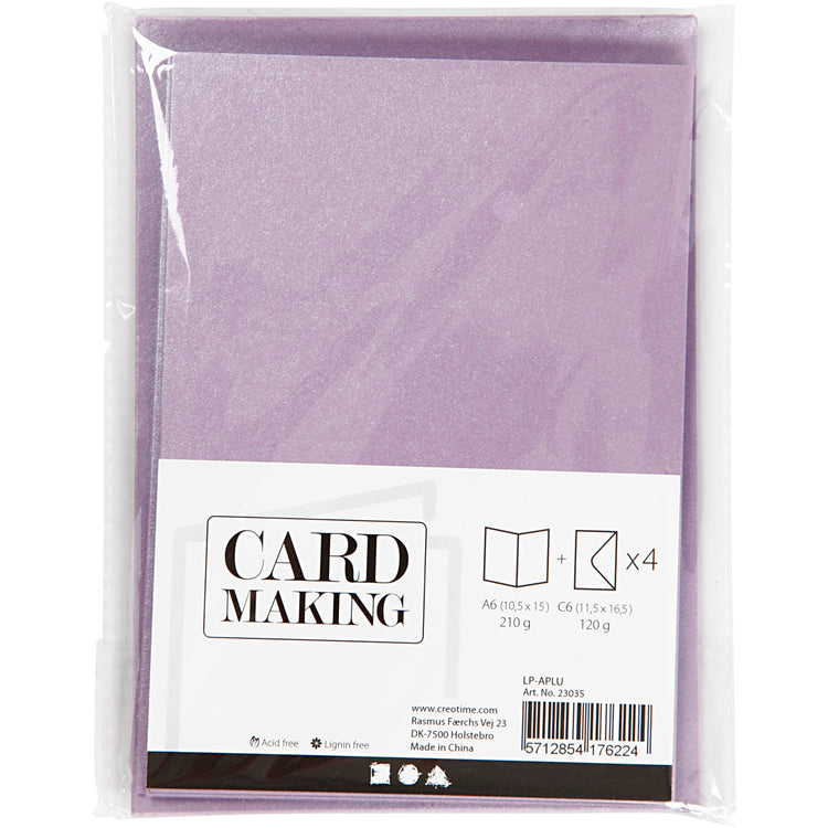 Cartes et enveloppes d'entreprise Creativ, format carte 10,5x15 cm, format enveloppe 11,5x16,5 cm, nacre, 120+210 gr, violet, 4 set 1 boîte