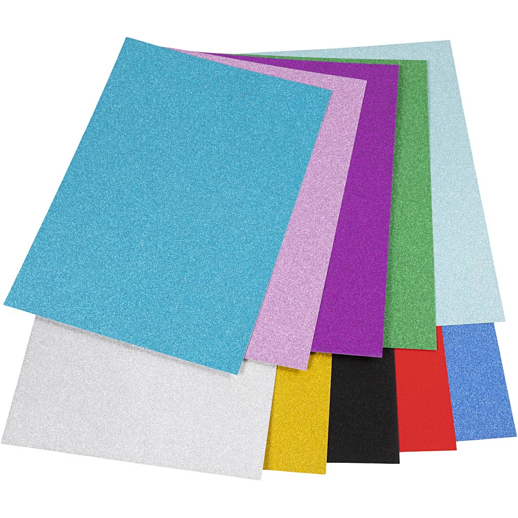 Carton pailleté, A4, les couleurs peuvent varier, 250 gr, 10 feuilles, 1 boîte