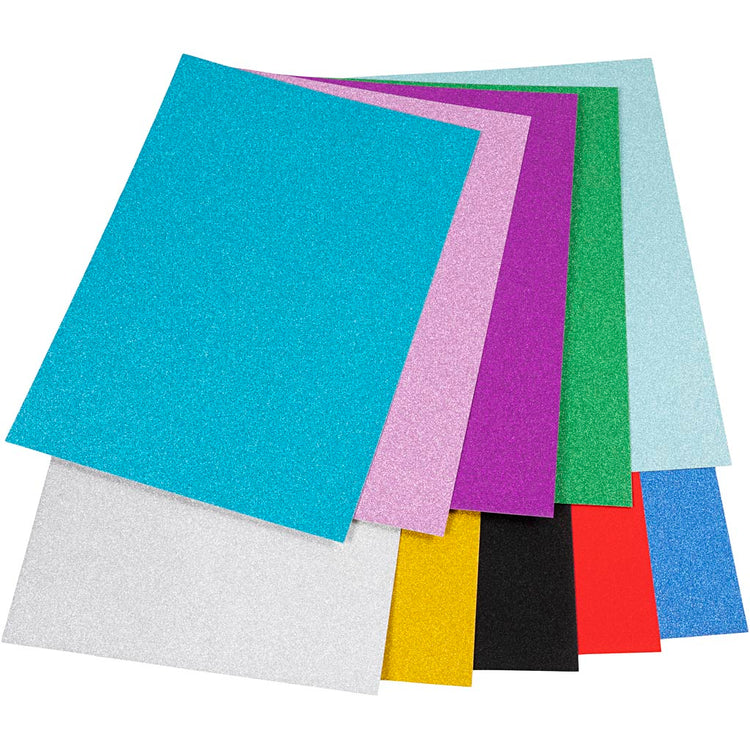Carton pailleté, A4, les couleurs peuvent varier, 250 gr, 10 feuilles, 1 boîte