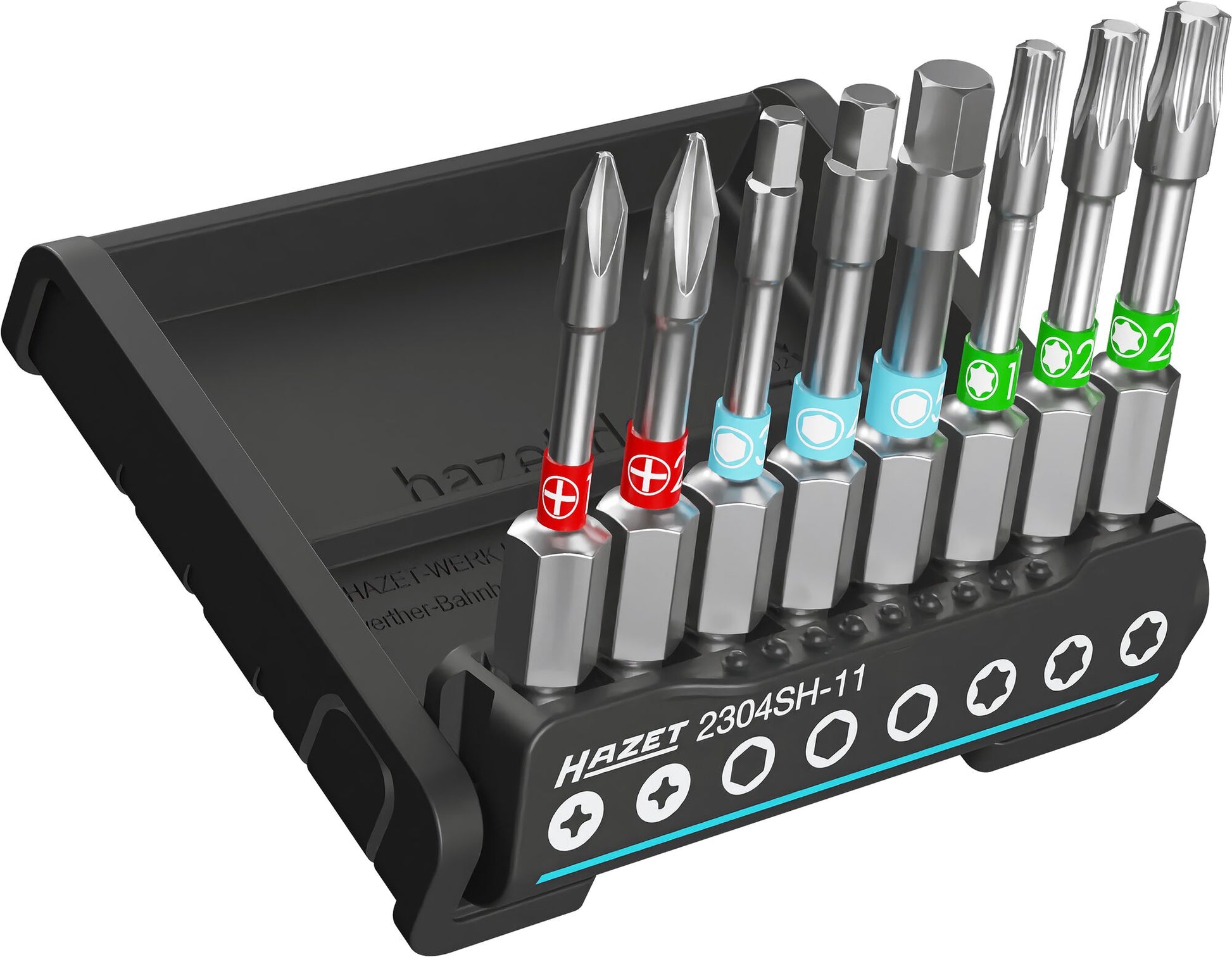 Support intelligent Hazet avec 8 embouts | longue 2304sh-11 | 1 4 pouces (6,3 mm) hex solide | profil hexagonal interne, profil cruciforme ph, profil Torx® interne | 8 pièces | ph1 | pH2