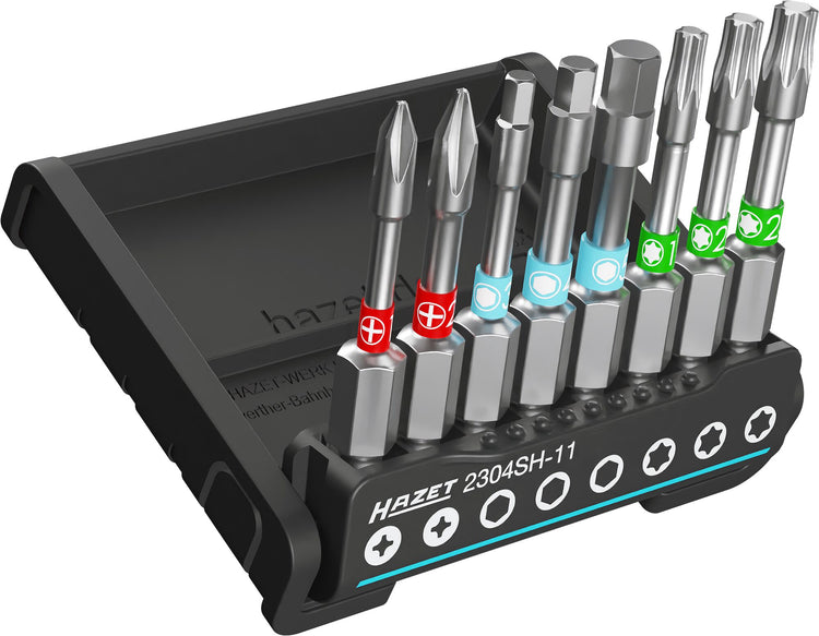 Support intelligent Hazet avec 8 embouts | longue 2304sh-11 | 1 4 pouces (6,3 mm) hex solide | profil hexagonal interne, profil cruciforme ph, profil Torx® interne | 8 pièces | ph1 | pH2