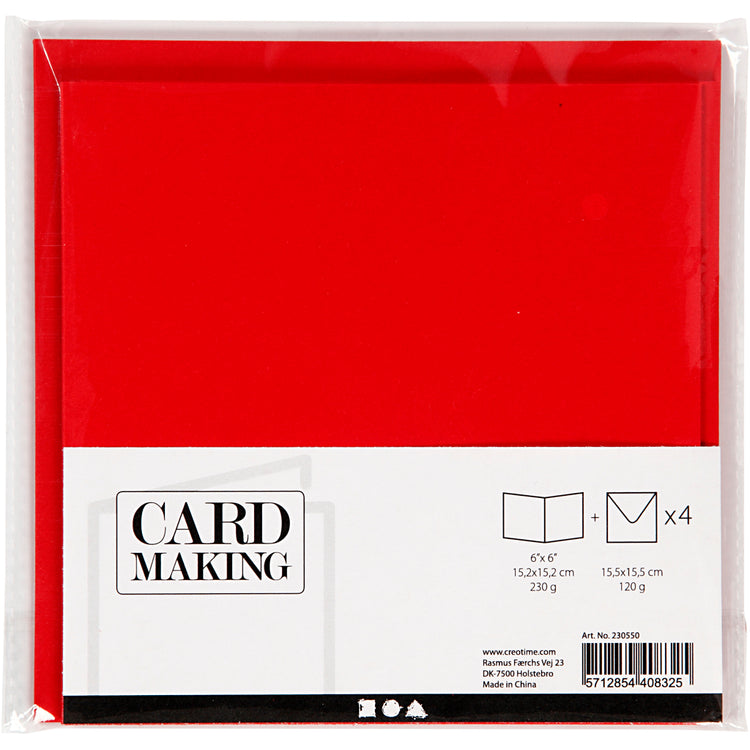 Cartes et enveloppes d'entreprise Creativ, format carte 15,2x15,2 cm, format enveloppe 16x16 cm, 230 gr, rouge, 4 set 1 boîte