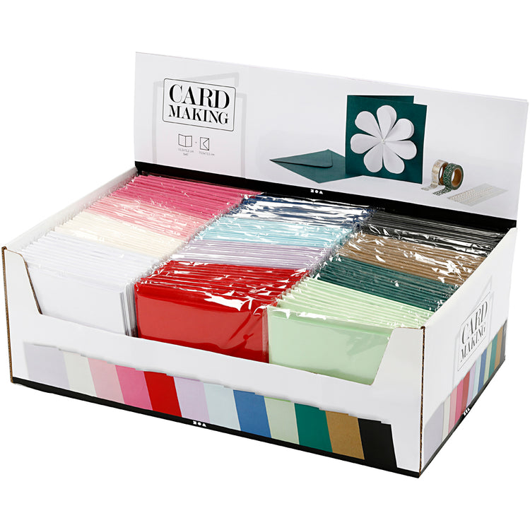 Cartes et enveloppes d'entreprise Creativ, format carte 15,2x15,2 cm, format enveloppe 16x16 cm, 230 gr, différentes couleurs, boîte 12x10 1 boîte