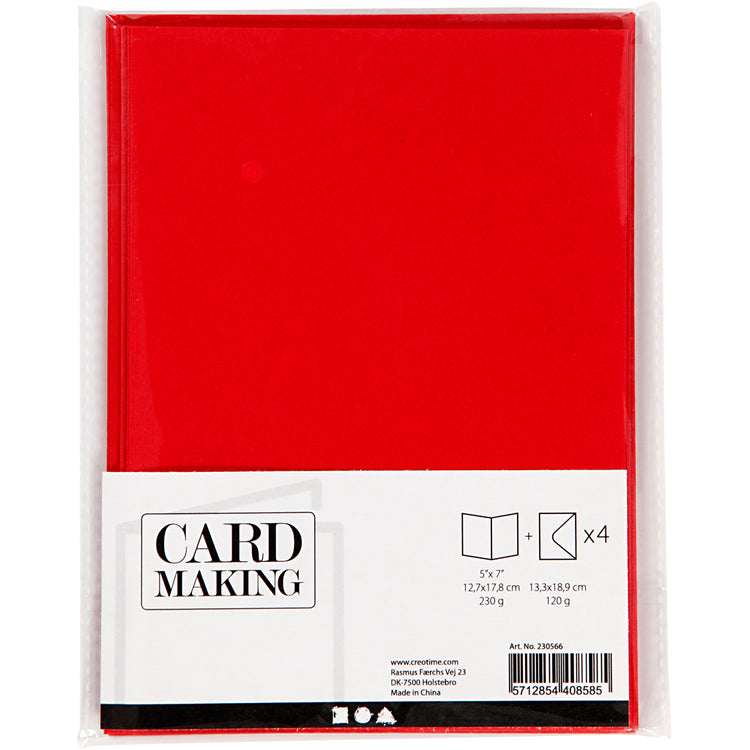 Cartes et enveloppes d'entreprise Creativ, format carte 12,7x17,8 cm, format enveloppe 13,3x18,5 cm, 230 gr, rouge, 4 set 1 boîte