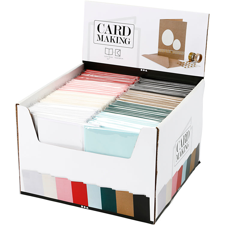 Cartes et enveloppes d'entreprise Creativ, format carte 12,7x17,8 cm, format enveloppe 13,3x18,5 cm, 230 gr, différentes couleurs, boîte 8x10 1 boîte