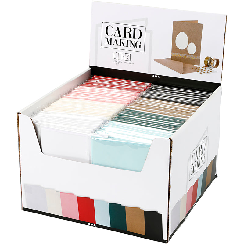 Cartes et enveloppes d'entreprise Creativ, format carte 12,7x17,8 cm, format enveloppe 13,3x18,5 cm, 230 gr, différentes couleurs, boîte 8x10 1 boîte