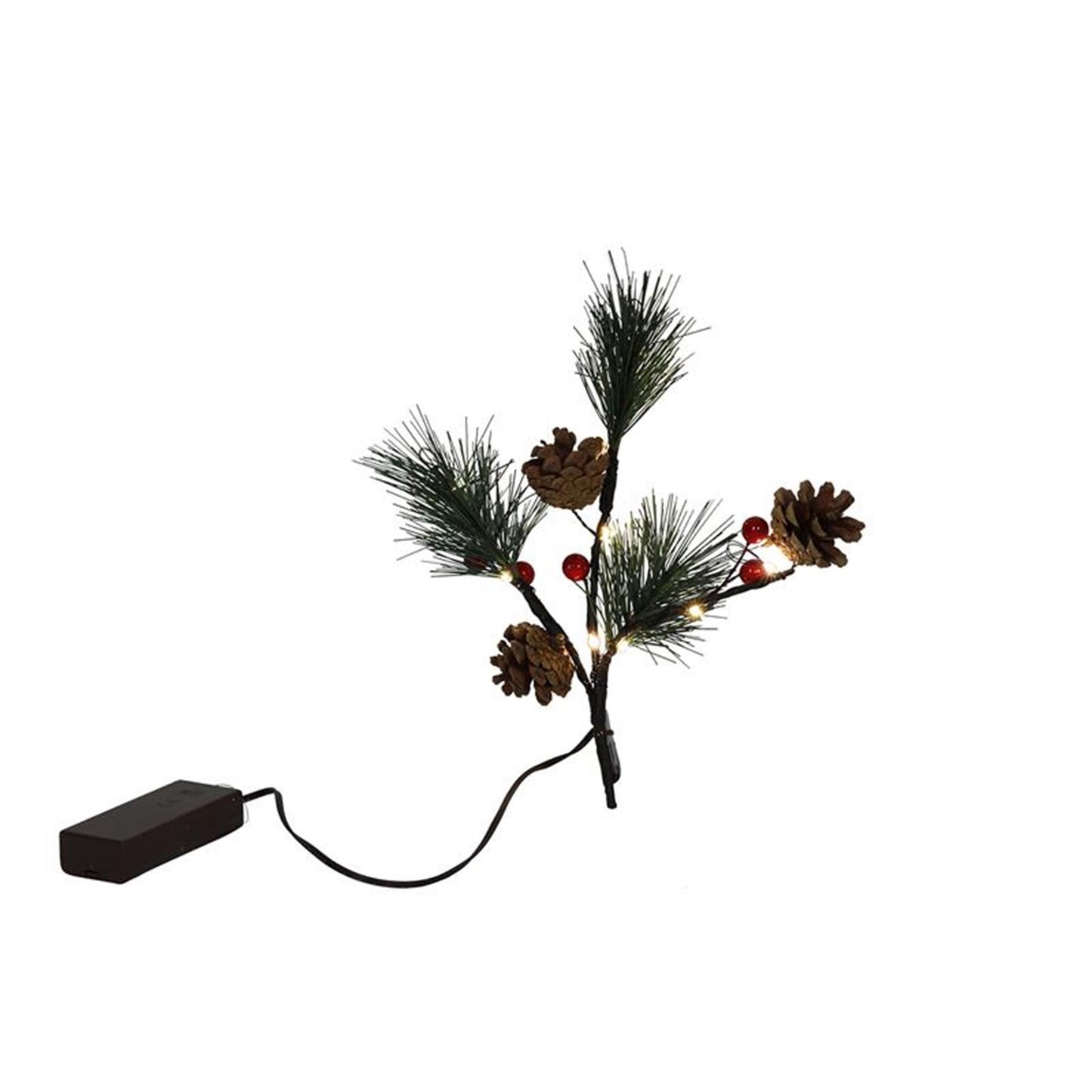 Svenska Living branche artificielle baie rouge, feuille de pin 10led 20cm