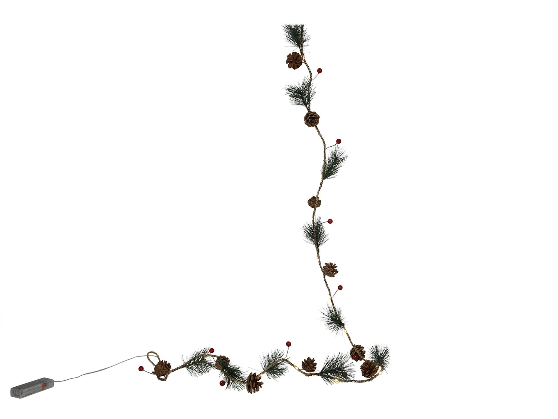 Svenska guirlande vivante feuille de pin aux fruits rouges 20led 180cm