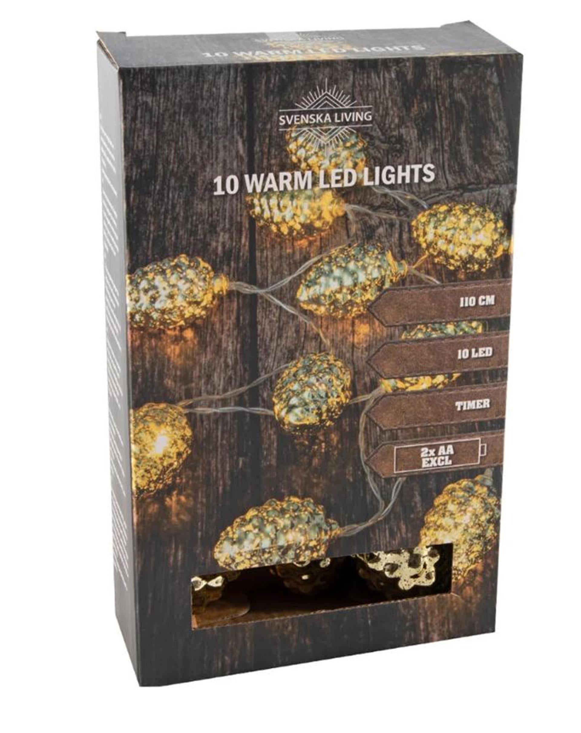 Svenska Living cordon lumineux LED pommes de pin doré