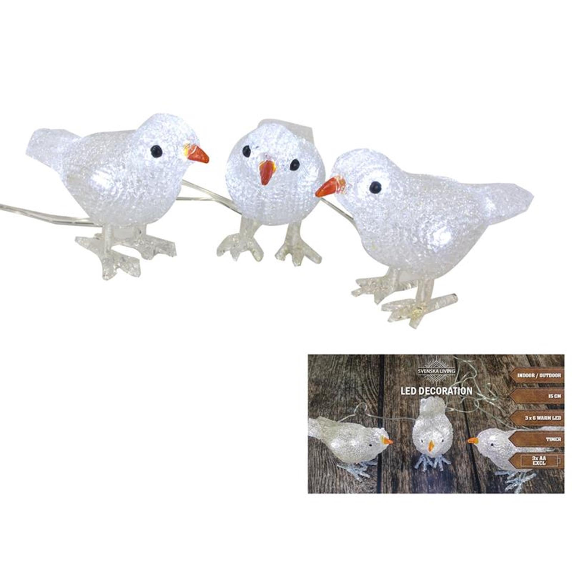 Svenska oiseaux vivants acrylique 15cm x3 réchauffés ip44