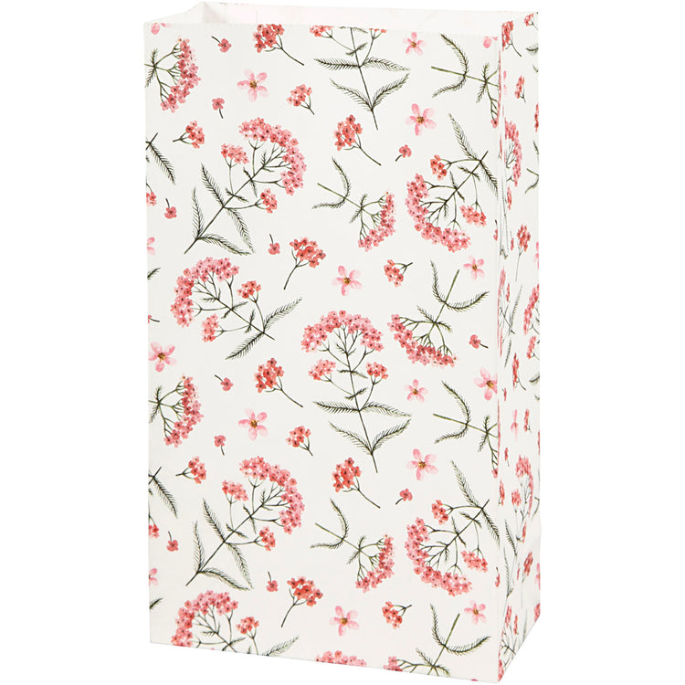 Sacs en papier Vivi gade, fleurs, h: 21 cm, dim. 6x12 cm, 80 g, 8 pièces 1 boîte