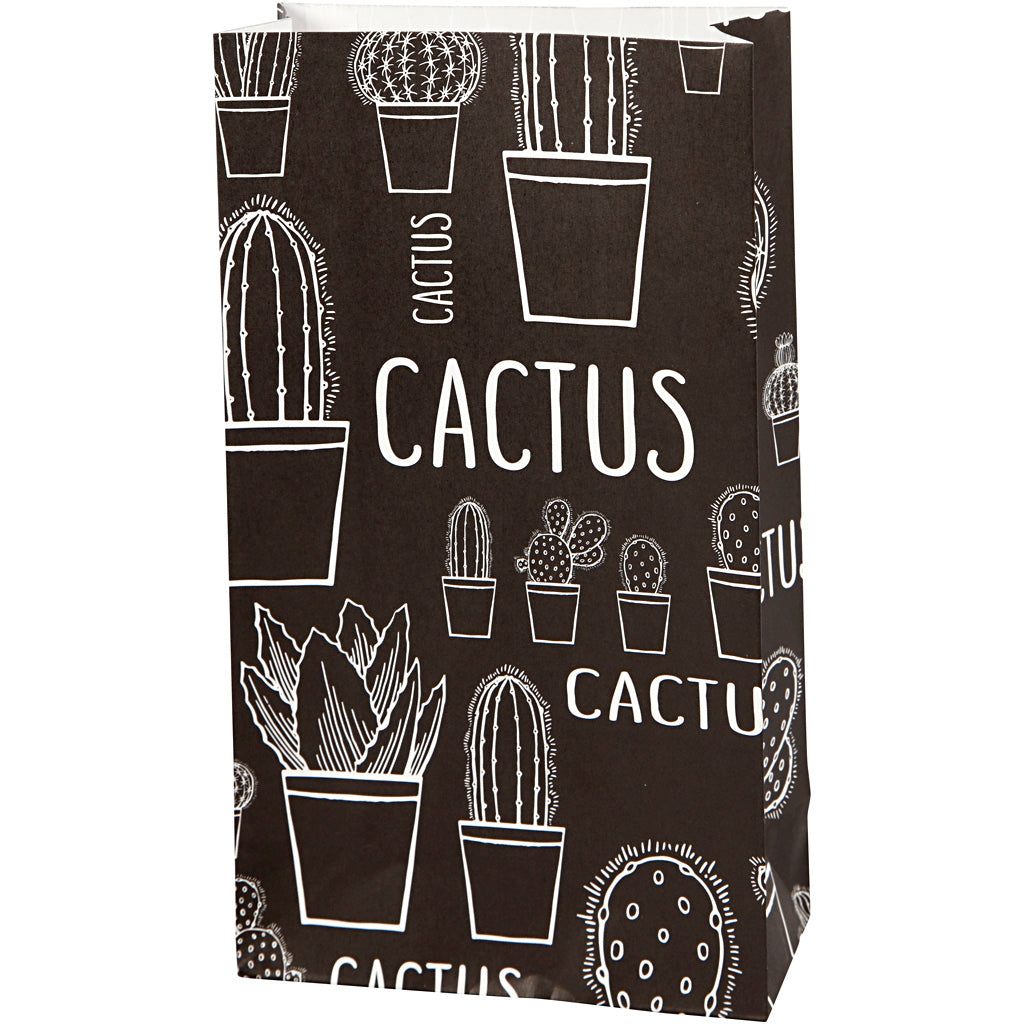 Sacs en papier Vivi gade, cactus, h: 21 cm, dim. 6x12 cm, 80 g, 8 pièces 1 boîte