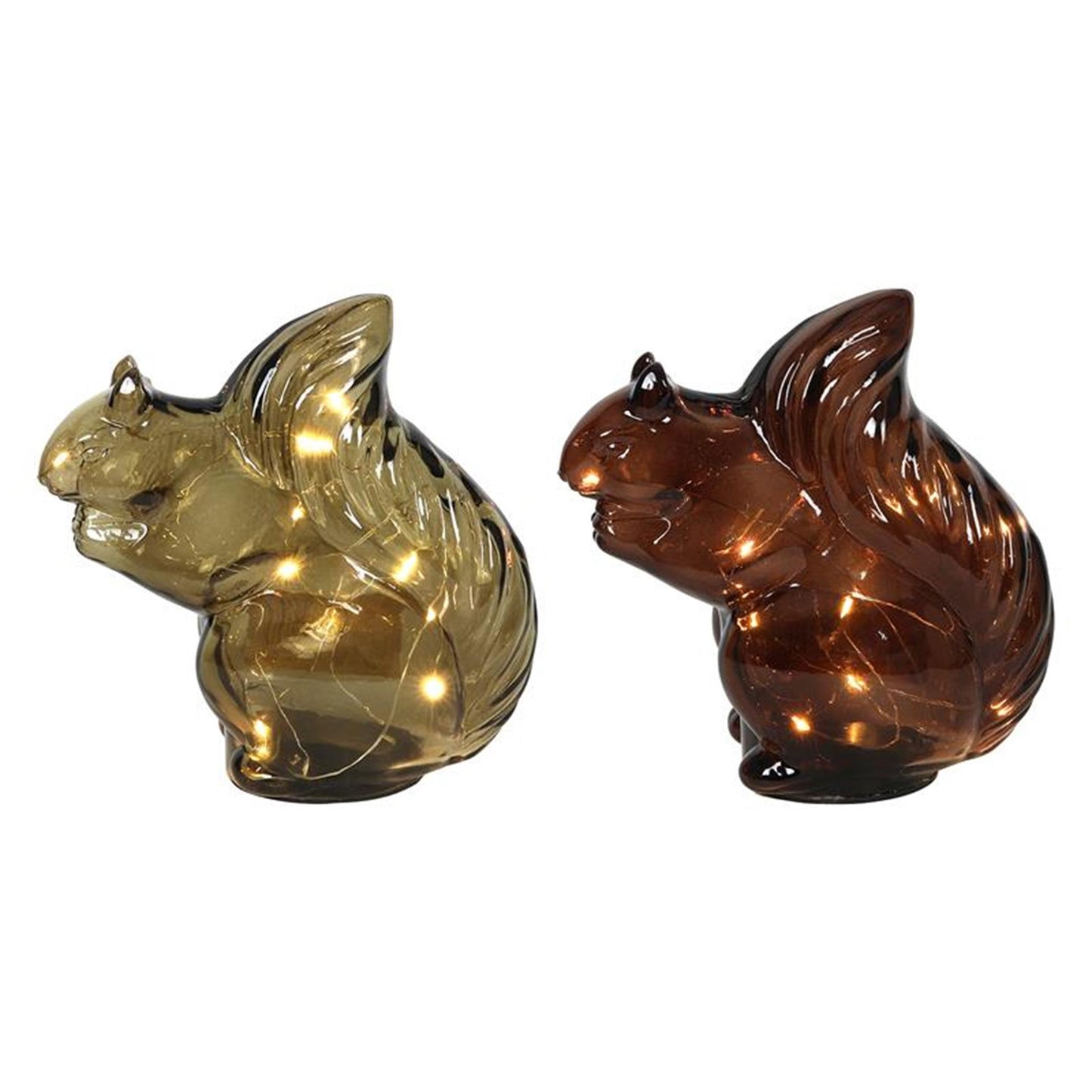 Svenska statue vivante écureuil en verre 16cm led marron