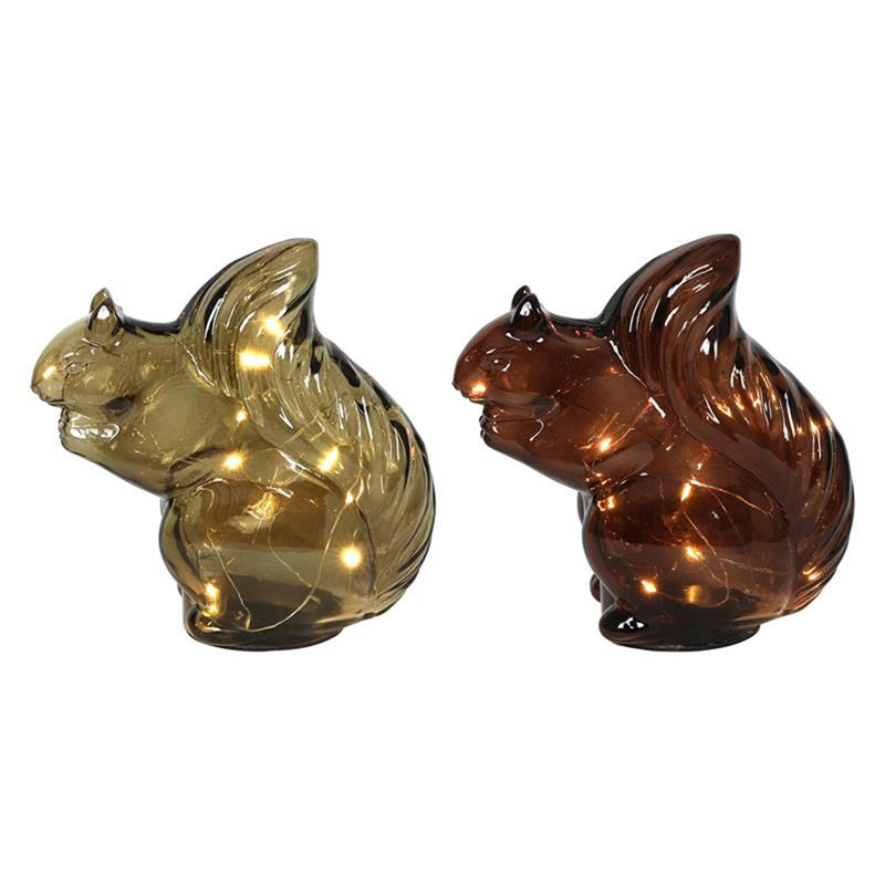 Svenska statue vivante écureuil en verre 16cm led marron