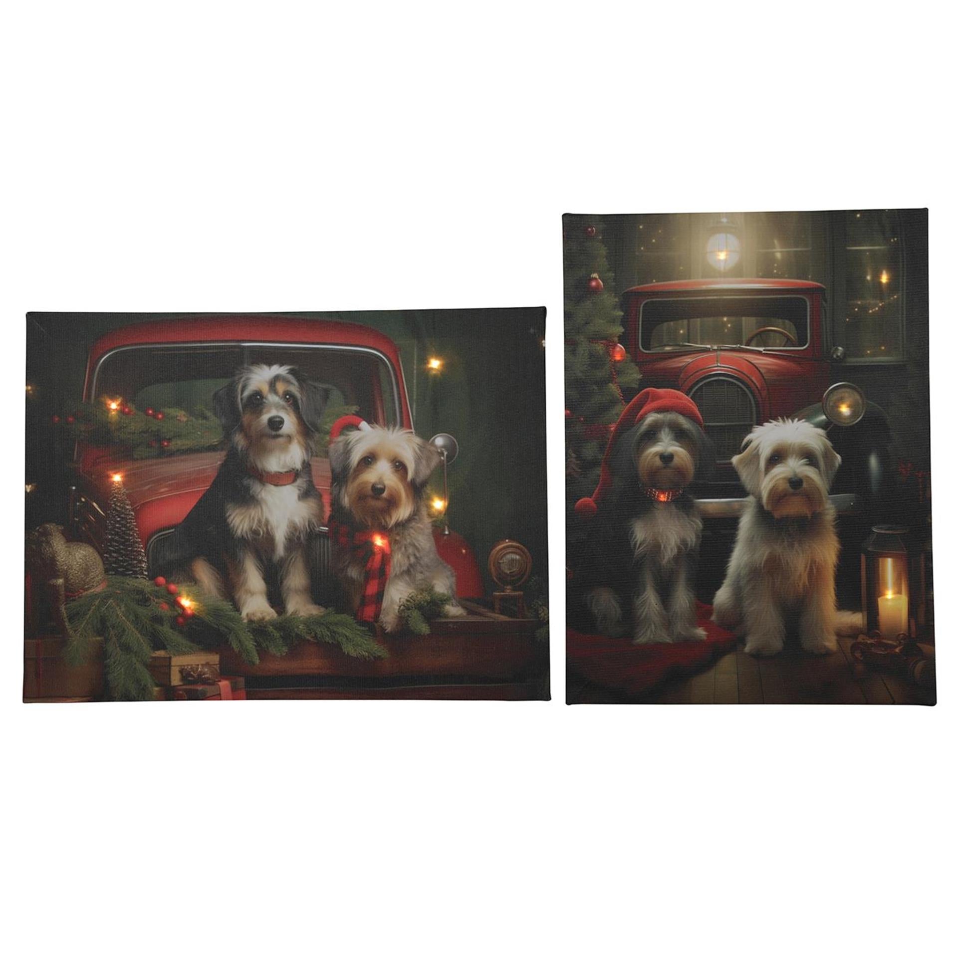 Svenska living led chiens en toile de Noël 2xaa 30x40cm