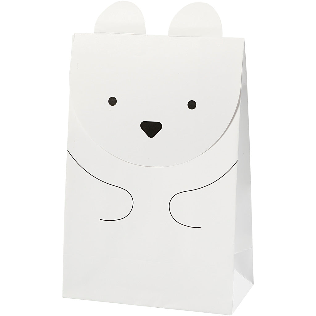 Sacs en papier Creativ company, ours polaire, h: 18 cm, dim. 6x12 cm, 80 g, blanc, 6 pièces 1 boîte