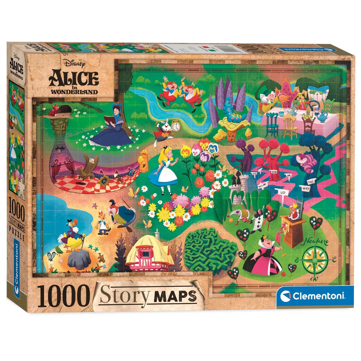 Puzzle de la carte du monde de Clementoni Alice au pays des merveilles, 1000st.