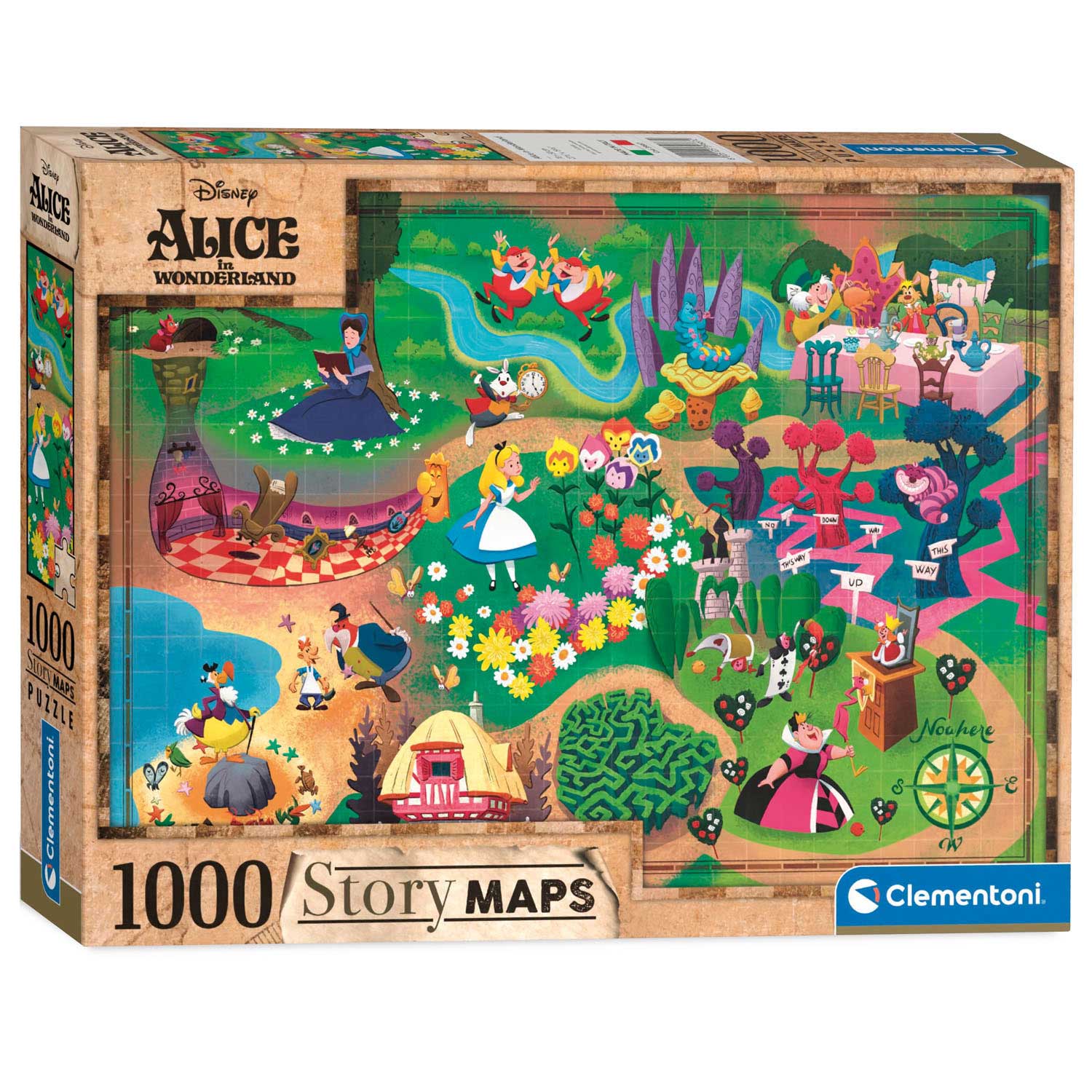 Puzzle de la carte du monde de Clementoni Alice au pays des merveilles, 1000st.