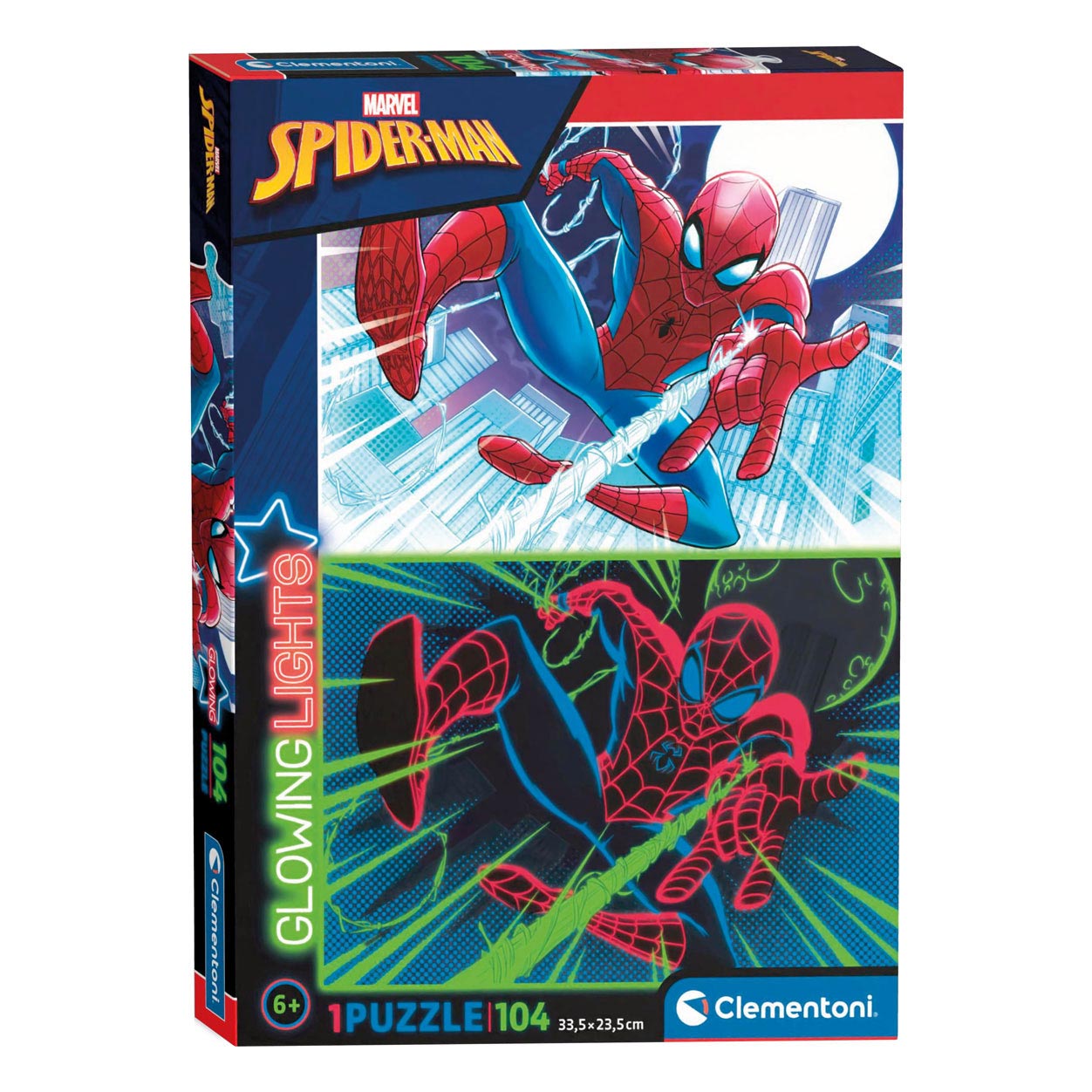 Clementoni brille dans le puzzle sombre Spiderman, 104st.