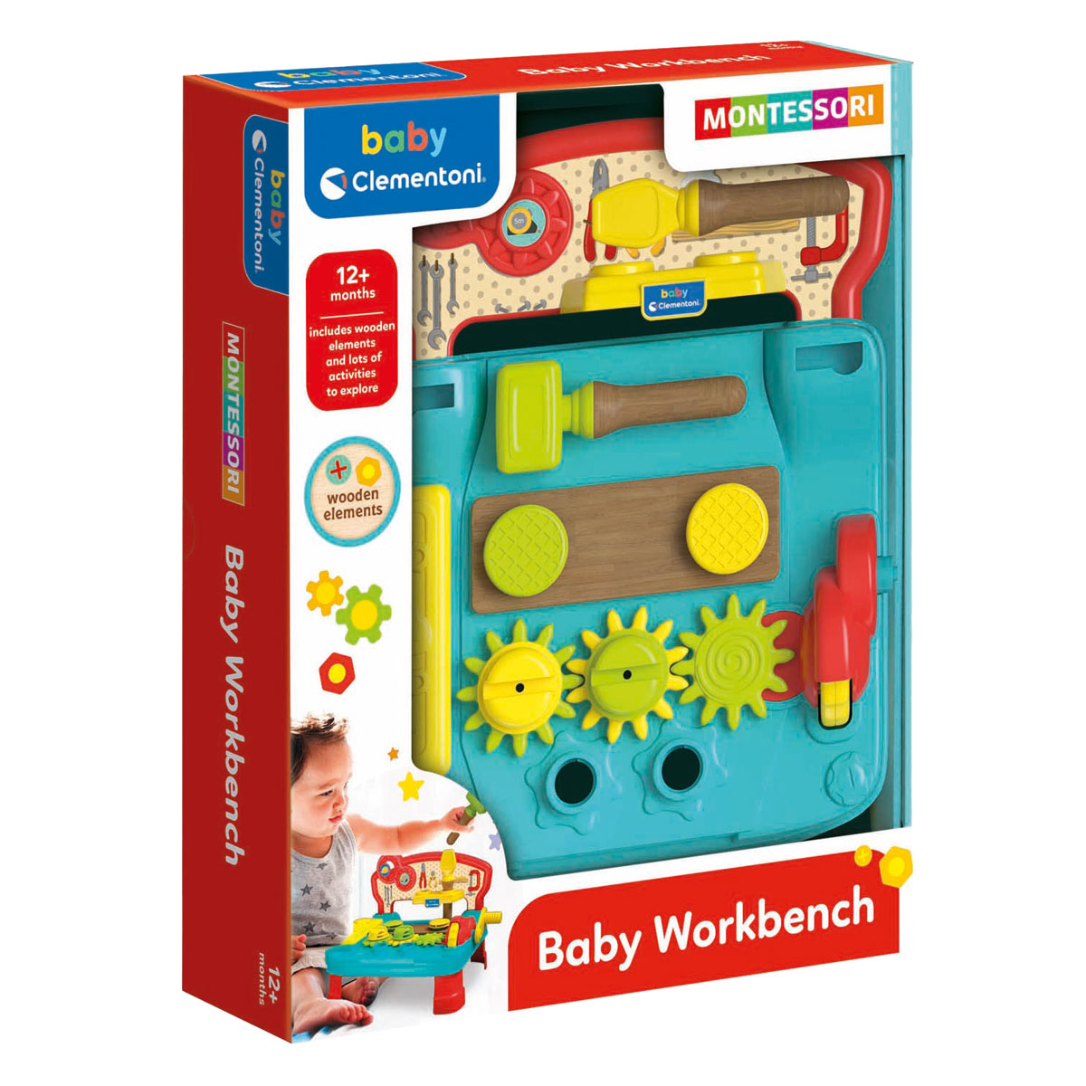 Clementoni Baby - Montessori Workbench avec des éléments en bois