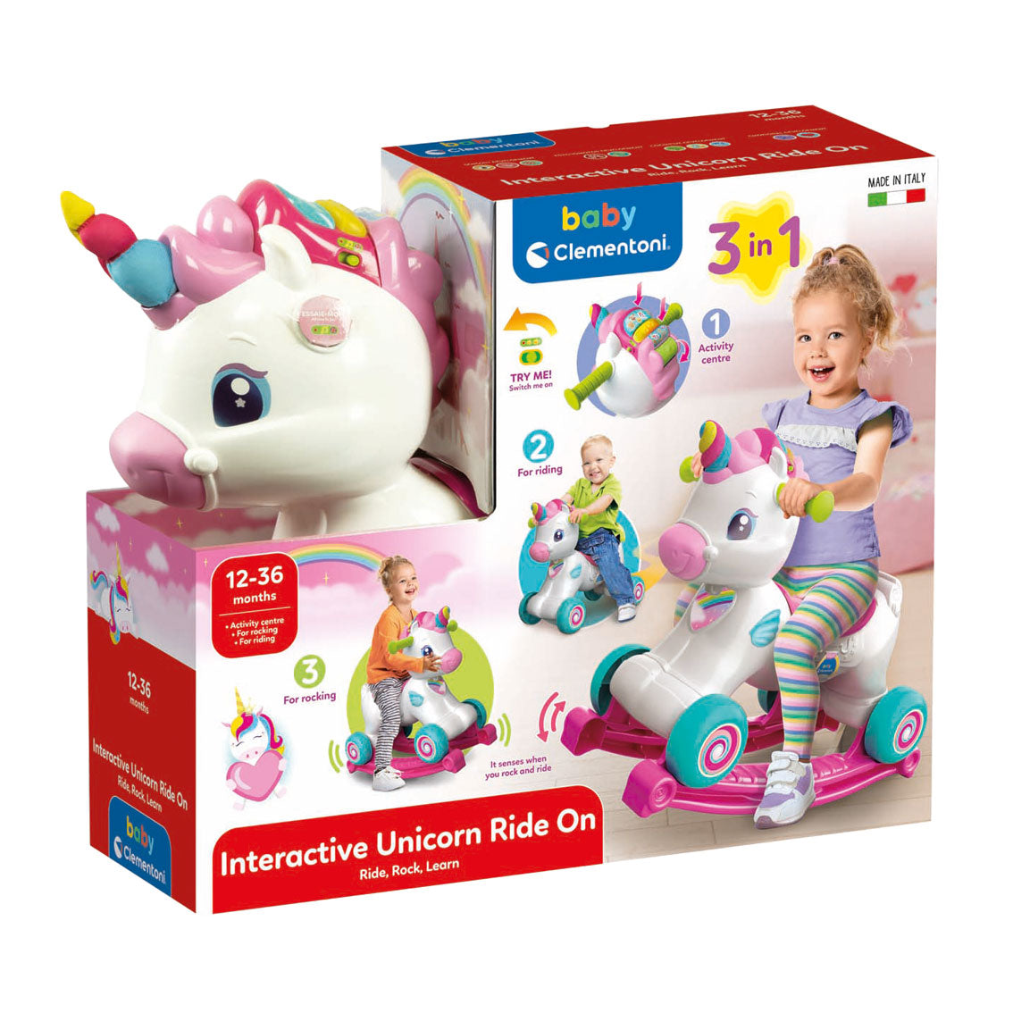 Clementoni Baby - Unicorn Rocking Horse 3in1