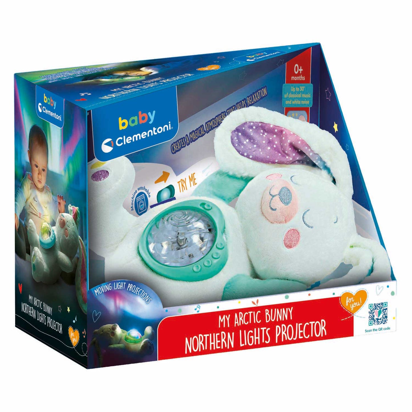 Clementoni bébé lapin peluche interactive aurores boréales