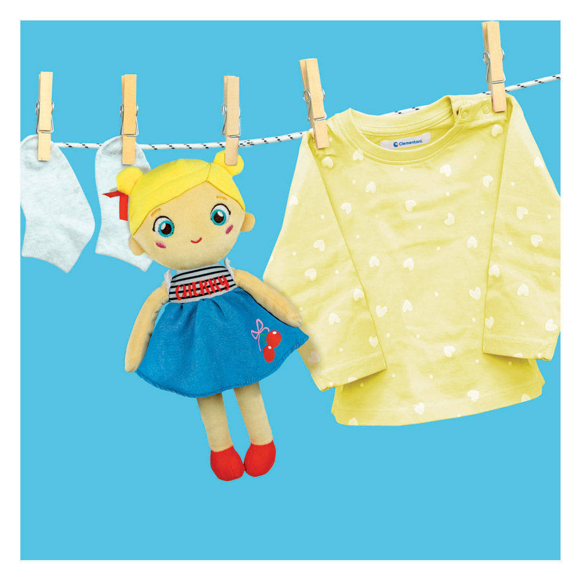 Clementoni bébé peluche douce poupée cerise éponge