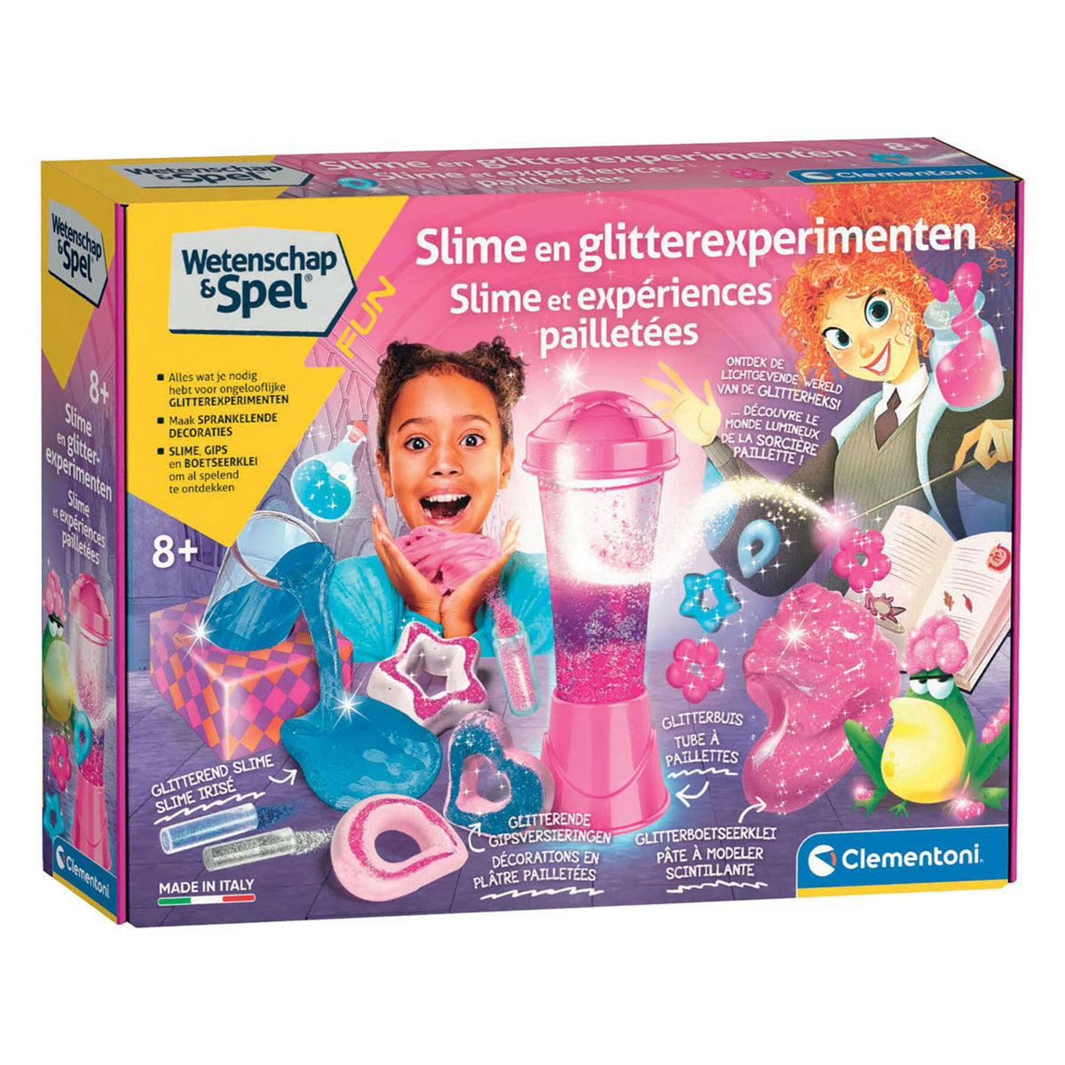 Expériences de jeu scientifique Clementoni sur le slime et les paillettes